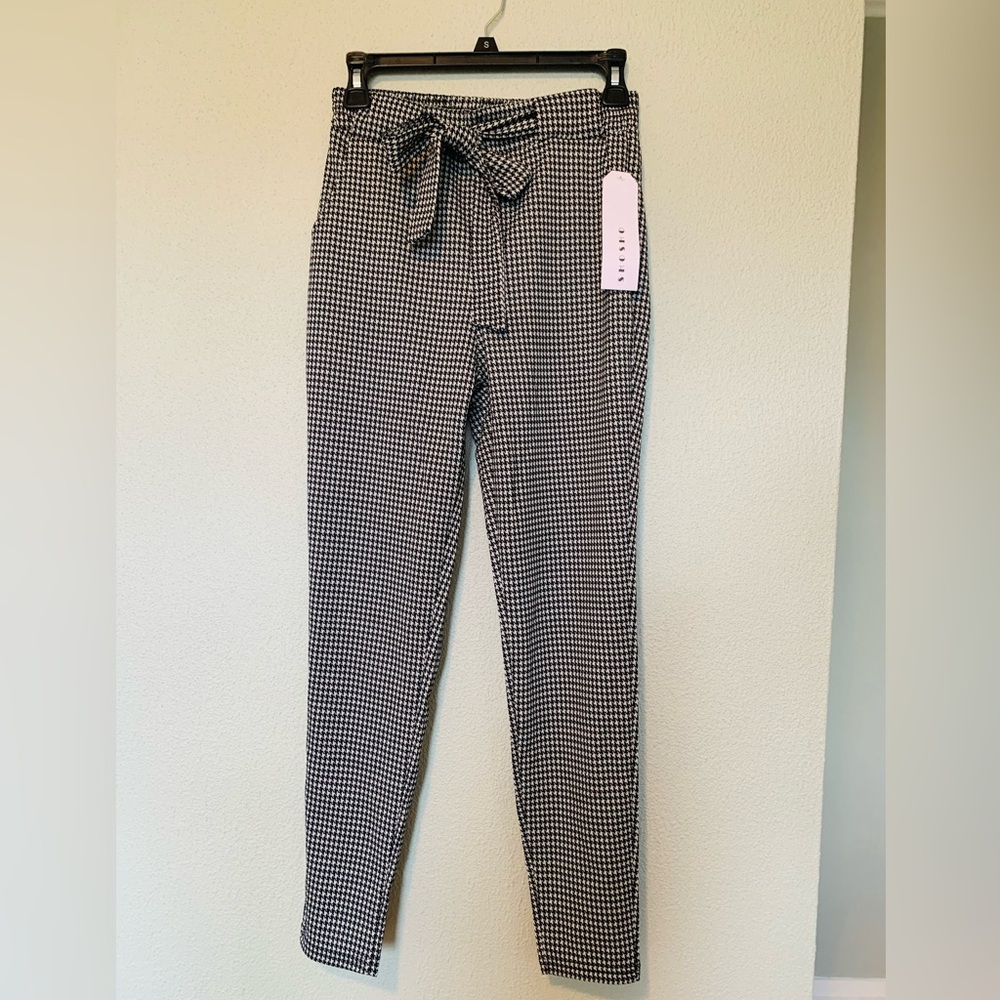 Houndstooth High Waist Pull-On Trousers
